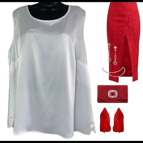 Nipon Boutique ivory satin sleeveless blouse size 3X - Picture 11 of 15